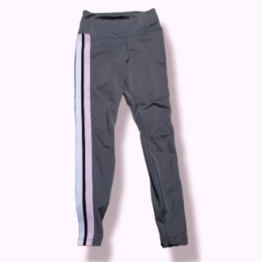 Nike Dri-Fit Leggings Gray with Pink Black White Stripes Size XS Extra Small